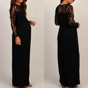 PinkBlush Maternity Black Lace Long Sleeve Maxi Dress S NEW
